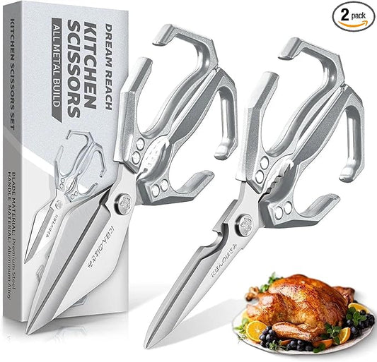 Dream Reach Kitchen Scissors Set - Multifunctional Heavy-Duty Kitchen Shears for Food, Meat Scissors Dishwasher Safe, Poultry Shears for Chicken, Meat, Seafood, Bone Cutting (Silver)