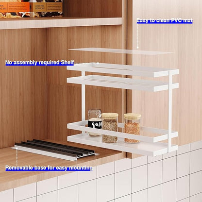 Mustorn 4 Pack Pull Out Spice Rack Organizer for Cabinet, 2 Tier Metal Slide Out Seasoning Organizer and Storage Heavy Duty Vertical Spice Rack Shelf Pullout for Kitchen Cabinets No Drilling (White) - Image 5
