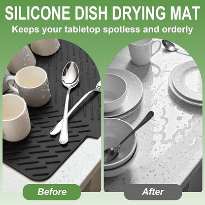 Silicone Drying Mat, 23"X17" With Built-in Drain Lip,Heat-Resistant,Eco-friendly,Hygienic Drying Pad,Leak-Proof and Non-Slip,Silicone Dish Drying Mat for Kitchen Counter or Sink（Black 23X17） - Image 5