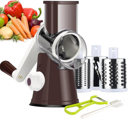 Ourokhome Rotary Cheese Grater Hand Crank, Kitchen Shredder Speed Mandolin Slicer Nut Grinder with Handle and Drum Blades for Cheese, Vegetable, Walnuts, Chocolate, Potato, Carrot,3 Blades, Coffee by Ourokhome