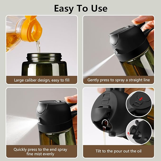SWEET VIEW 2PCS Olive Oil Dispenser and Oil Sprayer – 16oz/470ml Glass Light-Proof Oil Pourer for Kitchen Air Fryer, Cooking, Salad, and BBQ, with Stickers - Image 2