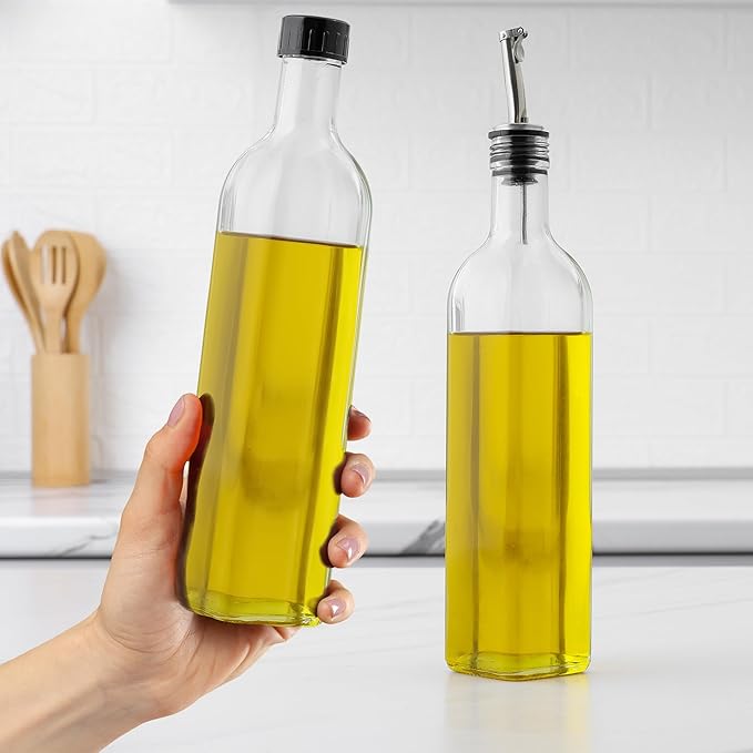 Zulay Olive Oil Dispenser For Kitchen, Glass Oil Container With Spout, Oil Decanter/Cruet Dispenser, Bottle Dispenser With Pourers and Funnel, 1 Pack (Clear) - Image 3
