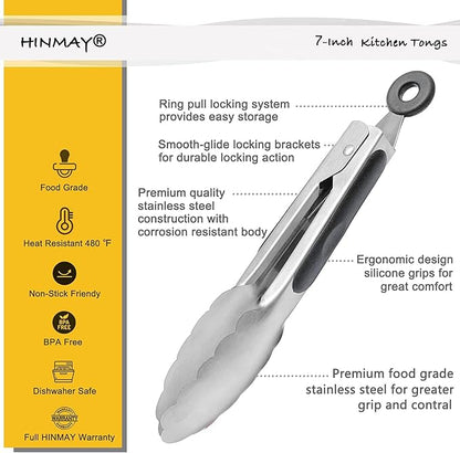 HINMAY Small Stainless Steel Serving Tongs 7-Inch Mini Food Tongs, Set of 3 - Image 2