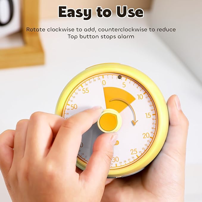 Conchstar Visual Timer 60-Minute Countdown Timer with Optional Alarm, Focus Tool for ADHD & Autism, Time Management for Homework, Chores, Office, Kitchen, Teaching & Study Routines (Yellow)