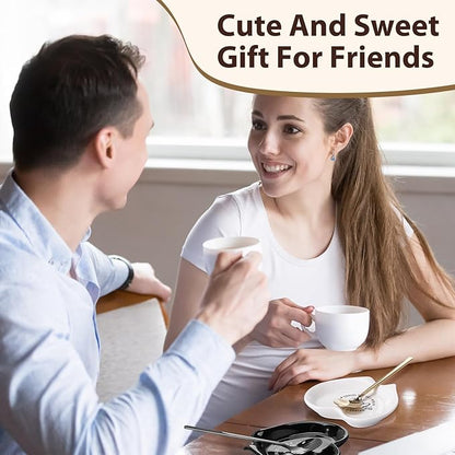 FoldTier 2 Pcs Ceramic Coffee Spoon Rest with Spoon Small Heart Black White Stirrer Holder Bar Station Accessories Decoration Lover Housewarming Gift(Rest But First Coffee) - Image 3