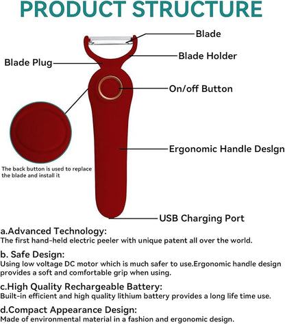 3-in-1 Electric Peeler | Auto Blade for Fruits/Vegetables | 3 Interchangeable Blades | Type-C Charging,Battery Capacity 1500 mAh | Kitchen, Travel, Camping - Image 3