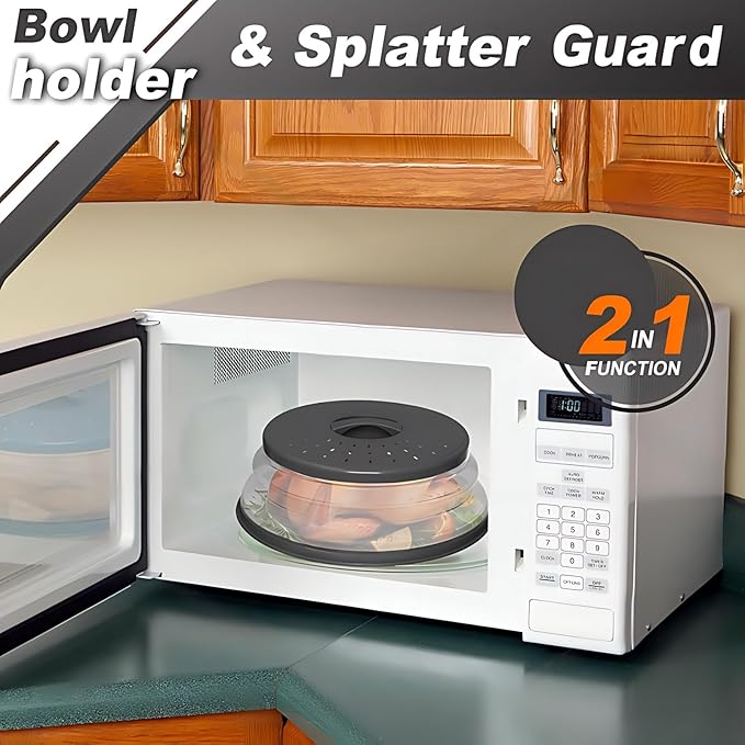 4 in 1,WENWELL 2 Microwave Splatter Cover & 2 Mat,Cooking Splash Guard with Handle,Kitchen dish bowl Plate Proof Food lid & Silicone Round mat,Home Apartment Essential - Image 3