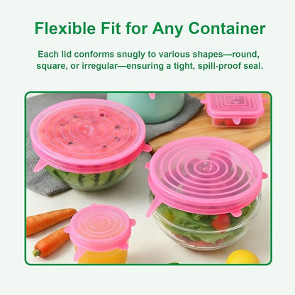 Silicone Stretch Lids – 6 Pack Reusable Food Covers,Flexible Silicone for Bowls, Containers, Fruits – Airtight & Leakproof Seal for Kitchen Storage(pink)