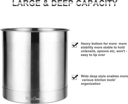 KSENDALO Stainless Steel Utensil Holder 7x7inch Large Utensil Holder for Countertop, Round Utensil Caddy for Spoons, Silverware, and Spatulas for Kitchen, Silver - Image 5