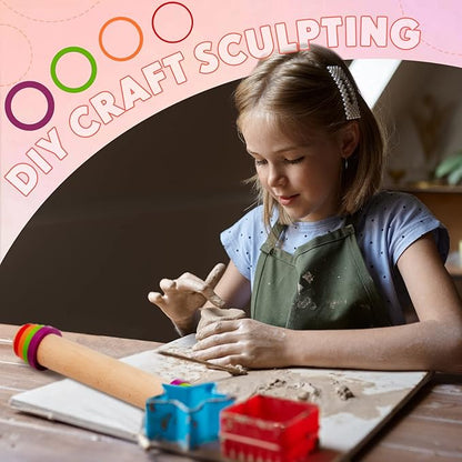Ireer Adjustable Rolling Pin with Thickness Rings 12 Inch Wood Rolling Pin Wooden Round Tube Roller Clay Tool Pottery Rolling Mud Stick with Spacer Bands for Bar Art DIY Ceramics Craft Sculpting