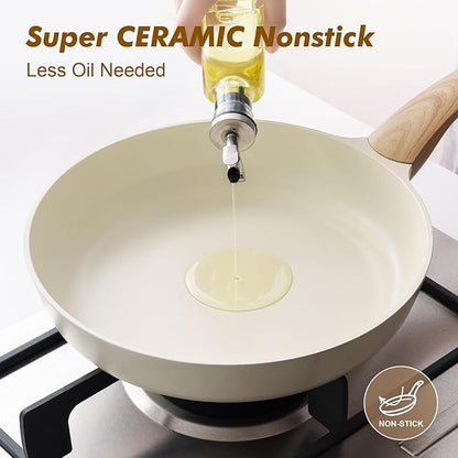 SENSARTE Ceramic Nonstick Frying Pan Skillet with Lid 11inch Non Stick Omelet Pan, Non-toxic Healthy Kitchen Cooking Chef's Pan, Free of Intentionally Added PFOA/PFAS/PTFE, Induction Compatible, White - Image 3