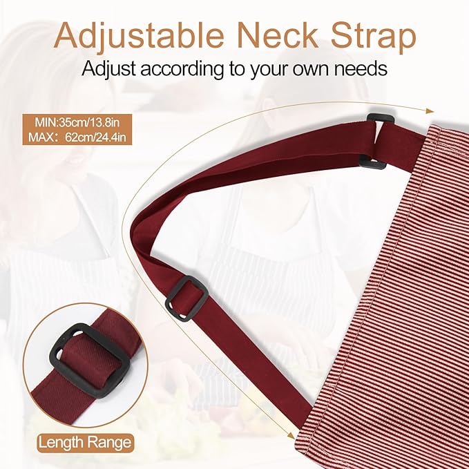 VALOME 2 Pack Kitchen Aprons, Apron for Cooking with 2 Pockets, Unisex Adjustable Neck Strap Chef Aprons for Men Women - Image 4