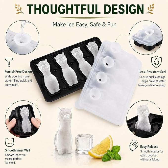 Alpaca Ice Cube Tray Mold - 3D Alpaca Shape Ice Cube Trays, Cute Ice Cube Molds for Whiskey Bourbon, 4-Hole Large Fun Shapes Ice Cube Trays, Funny Alpaca Gifts for Alpaca Lovers Women Men