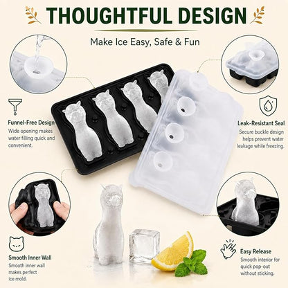 Alpaca Ice Cube Tray Mold - 3D Alpaca Shape Ice Cube Trays, Cute Ice Cube Molds for Whiskey Bourbon, 4-Hole Large Fun Shapes Ice Cube Trays, Funny Alpaca Gifts for Alpaca Lovers Women Men
