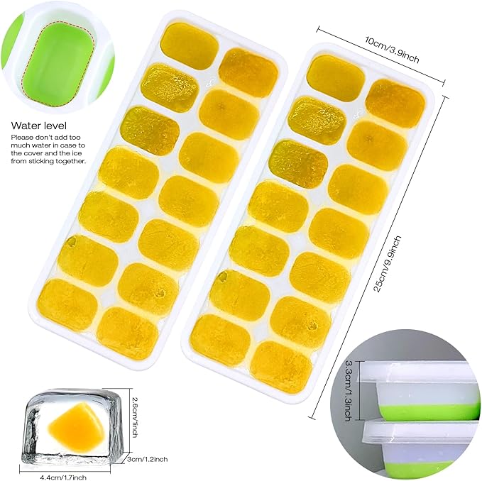 RAIN SPIRIT Ice Cube Trays,2 Pack Durable Stackable Ice Trays for Freezer with Spill-Resistant with Removable Lid, Easy-Release 28 pcs Silicone Ice Maker for Cocktail, juice, Beer,BPA-Free - Image 6