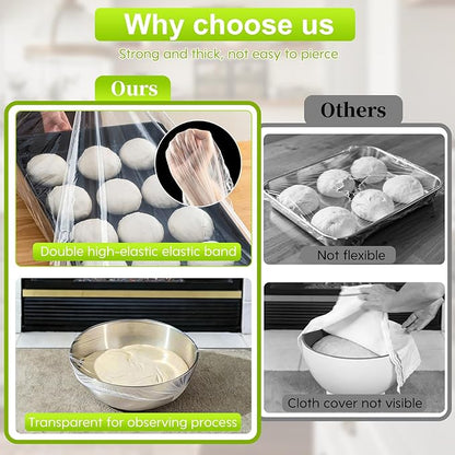 Extra Large Bowl Covers For Bread Proofing 50pcs，Fits Bowl up to 20"，Fits baking pans up to 13x18 inches,Food Storage Covers,Sheet Pan Lid,Elastic Reusable Plastic Bowl Cover，BPA Free.
