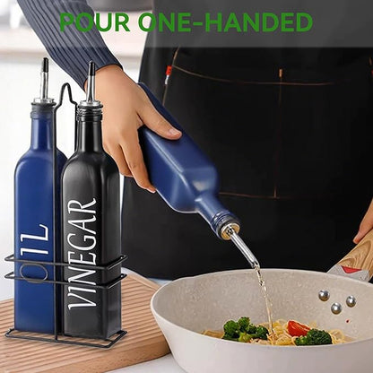 Vakoo Oil and Vinegar Dispenser Set - 17oz/500ml, Extra Thick Glass, Leak-Proof, Olive Oil Dispenser Bottle for Kitchen (Blue Black) - Image 6