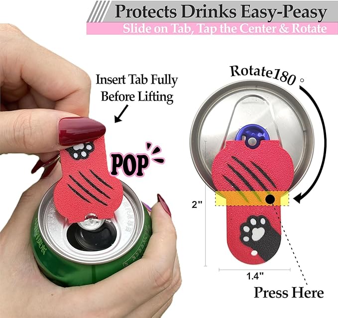Soda Can Tab Opener Mini Soda Can Cover Easy Tab Opener and Drink Protector Cute Beverage Barricade Soda Protector for Beer,Coke,Aluminum Cans at Party,BBQ, Beach(Cat Paw Red)