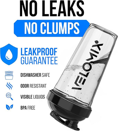 VELOMIX -2 Pack- 28 oz Protein Shaker Bottles for Protein Mixes - 2x Wire Whisk | Leak Proof Shaker Cups for Protein Shakes and Pre Workout | Protein Shaker Bottle Pack (D6) Transparent