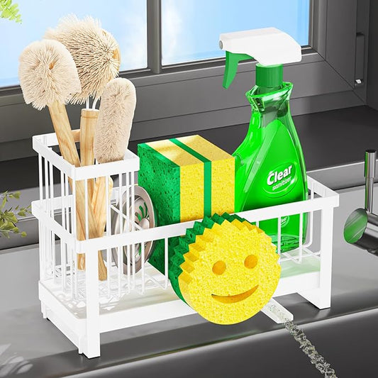 Sponge Holder for Kitchen Sink,Sink Caddy with Removable Dish Brush Holder,Self-Draining Kitchen Countertop Organizers and Storage Essentials,Soap Dispenser Organize and Home Decor-White by Unknown