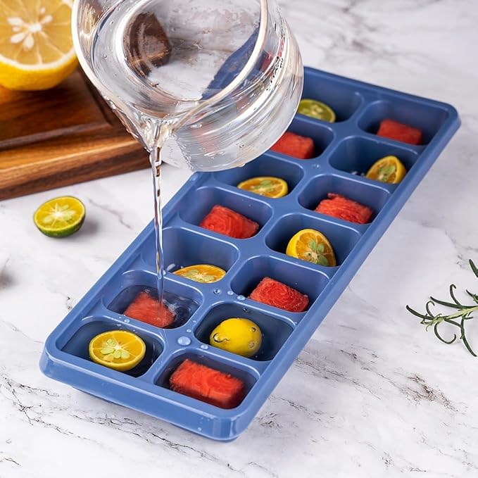 Reusable Flexible Easy Release White Ice Cube Tray, Durable Plastic Stackable Easy Twist 14 Cube Trays (3 Pack)