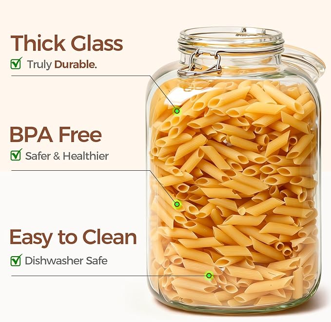 ComSaf 5L Square Glass Jars with Airtight Lids (1.3 Gallon, Set of 2), Space-Saving Canisters for Bulk Flour & Rice Storage, Ideal for Large-Batch Fermenting, Pickling & Kombucha - Image 4