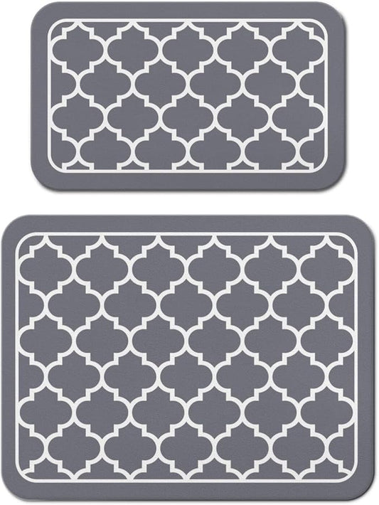 Dish Drying Mat for Kitchen Counter 2 Pack with Non-Slip Rubber Backing - Heat-Resistant Absorbent Coffee Bar Mat, Dish Rack Mat, Gray Texture Dish Drying Mats 18x24+19.5x12 inch