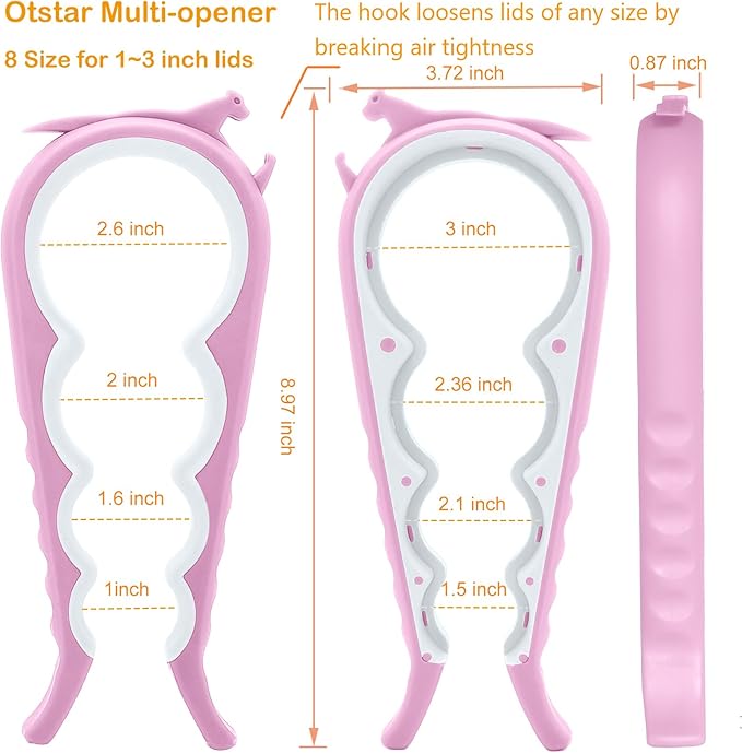 Otstar Jar Opener Bottle Opener and Can Opener for Weak hands, Seniors with Arthritis and Anyone with Low Strength, Mutil Jar Opener Get Lids Off Easily (Pink) - Image 2