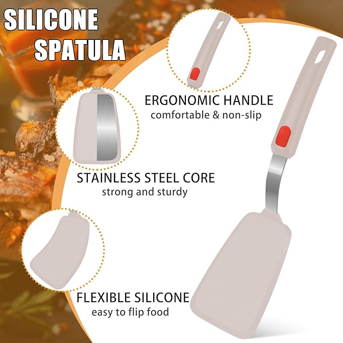 Beijiyi Silicone Spatula Turner Set of 3, 600°F Heat Resistant Nonstick Turner Spatulas for Kitchen Use, Large Flexible Silicone Cooking Utensils Rubber Spatula Set for Egg, Pancake, Fish (Khaki) - Image 5