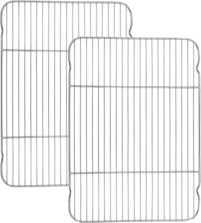 Baking Cooling Rack Set of 2, E-far 16.5"x11.5" Stainless Steel Metal Roasting Cooking Racks, Fits in Half Sheet Cookie Pans, Non Toxic & Rust Free, Oven Proof & Dishwasher Safe by E-far