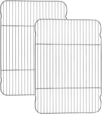 Baking Cooling Rack Set of 2, E-far 16.5"x11.5" Stainless Steel Metal Roasting Cooking Racks, Fits in Half Sheet Cookie Pans, Non Toxic & Rust Free, Oven Proof & Dishwasher Safe by E-far