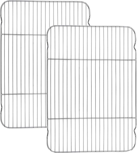 Baking Cooling Rack Set of 2, E-far 16.5"x11.5" Stainless Steel Metal Roasting Cooking Racks, Fits in Half Sheet Cookie Pans, Non Toxic & Rust Free, Oven Proof & Dishwasher Safe by E-far