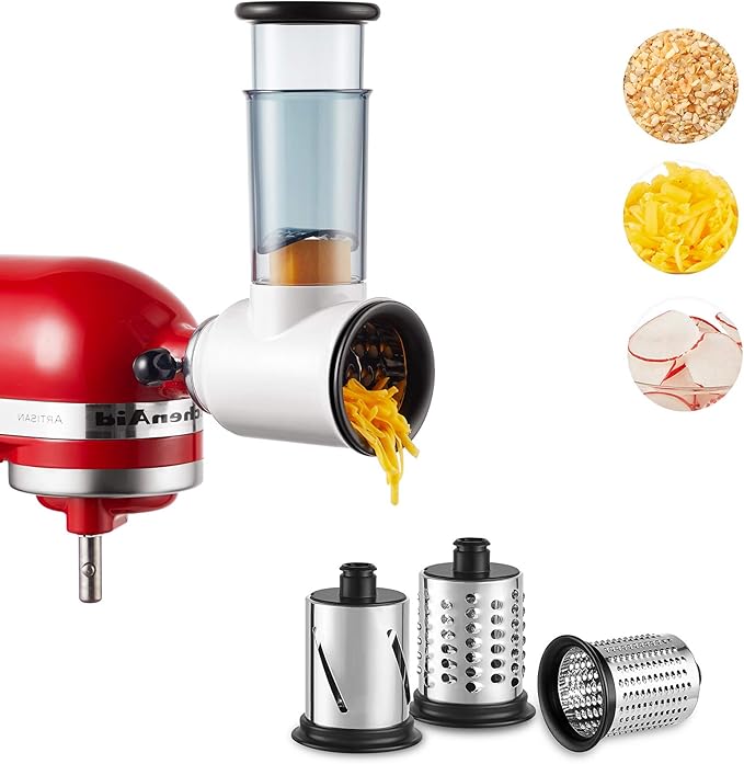 Slicer Shredder Attachment for KitchenAid Stand Mixer, Cheese Grater Attachment for KitchenAid Stand Mixer, Food Processor with 3 Blades by HOZODO by HOZODO