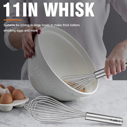 Walfos Whisk,304 Stainless Steel whisk,No-Rust 7+9+11inch Whisks for cooking Nice for Blending,Whisking,Beating.Heat resistant 600°F Dishwasher Safe. Heavy duty kitchen whisk.17.7+22.8+27.9cm -SILVER - Image 8