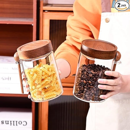 SAIOOL 30 oz (2-Pack) High Borosilicate Glass Food Storage Containers with Spoons, Airtight Screw-Tight Lid for Kitchen Pantry - Dry Food, Coffee,Tea,Snacks, Flour Canisters, High Transparency by SAIOOL