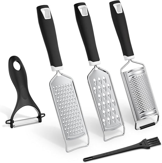 5 Pcs Zester Grater Set Cheese Grater with Stainless Steel Blade for Kitchen Tool for Parmesan Cheese, Ginger, Garlic, Nutmeg, Chocolate, Vegetables, Fruits Dishwasher Safe