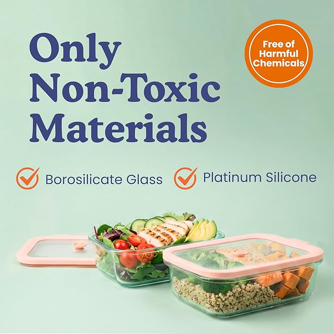 Non-Toxic 35 Oz (4.4 Cup) Glass Storage Containers with Lids – Plastic Free Meal Prep Containers for Lunch, Airtight Food Storage, Microwave and Freezer Safe, 4 Pack - Ziruma - Image 2
