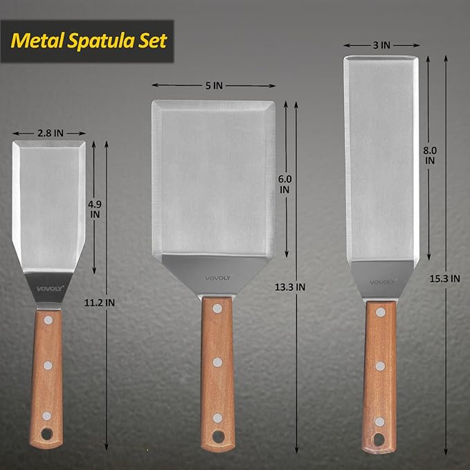Stainless Steel Spatula Set, Grill Spatula Set with Full Tang Handle & Beveled Edges, Long Wide Spatula for Cast Iron Griddle BBQ Flat Top Grill, Pancake Turner, Smash Burgers Metal Flipper - Image 2