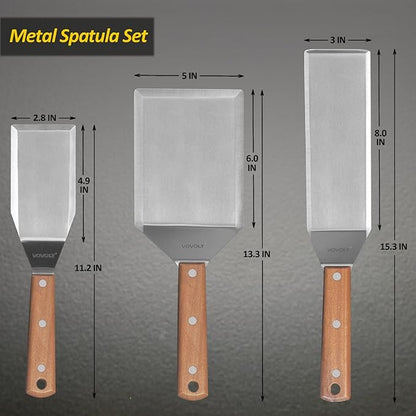 Stainless Steel Spatula Set, Grill Spatula Set with Full Tang Handle & Beveled Edges, Long Wide Spatula for Cast Iron Griddle BBQ Flat Top Grill, Pancake Turner, Smash Burgers Metal Flipper - Image 2