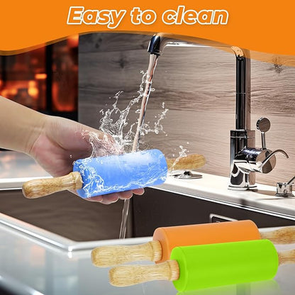 4 Pack Mini Rolling Pin for Kids, 9 Inch Wooden Handle Rolling Pin Non-Stick Silicone Rolling Pins for Children Cake Baking - Image 5
