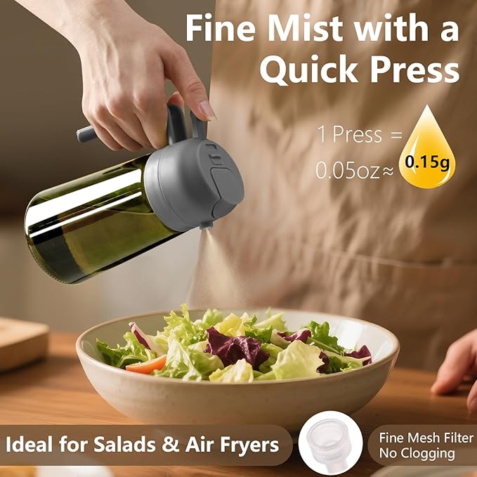 SWEET VIEW 2PCS Olive Oil Dispenser and Oil Sprayer – 16oz/470ml Glass Light-Proof Oil Pourer for Kitchen Air Fryer, Cooking, Salad, and BBQ, with Stickers - Image 3