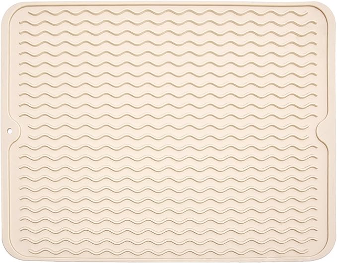 Large 14" x 11" Silicone Dish Drying Mat for Kitchen Counter, Easy clean, Quick Dry, Heat-resistant Dish Drainer Mat for Sink,Refrigerator or Drawer liner (Food Grade Silicone-Beige) by MODENGKONGJIAN