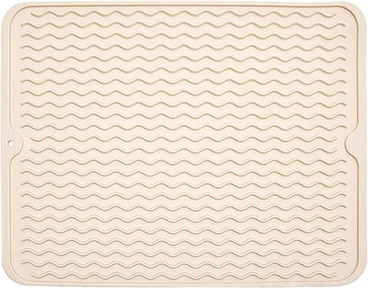 Large 14" x 11" Silicone Dish Drying Mat for Kitchen Counter, Easy clean, Quick Dry, Heat-resistant Dish Drainer Mat for Sink,Refrigerator or Drawer liner (Food Grade Silicone-Beige) by MODENGKONGJIAN