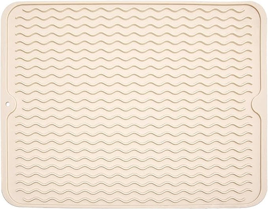 Large 14" x 11" Silicone Dish Drying Mat for Kitchen Counter, Easy clean, Quick Dry, Heat-resistant Dish Drainer Mat for Sink,Refrigerator or Drawer liner (Food Grade Silicone-Beige) by MODENGKONGJIAN