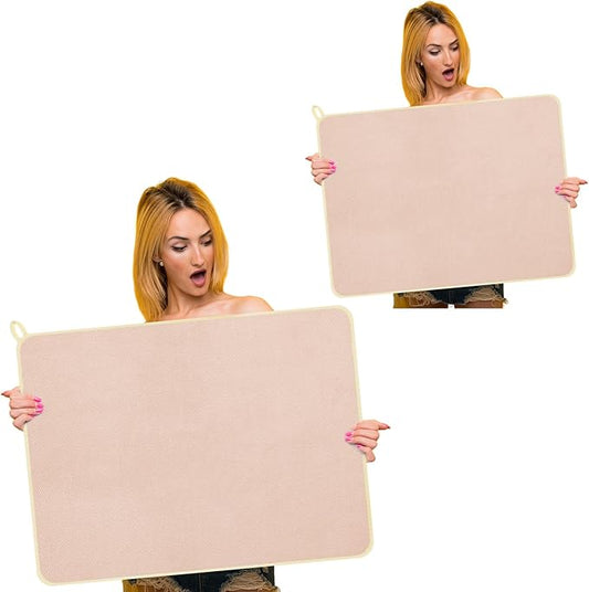 Hushee 2 Pack Extra Large Dish Drying Mat Microfiber Absorbent Dish Drying Pad Large Size Dishes Drainer Mats for Countertop, Sink, Refrigerator or Dryer (30 x 24 Inch,Beige) by Hushee