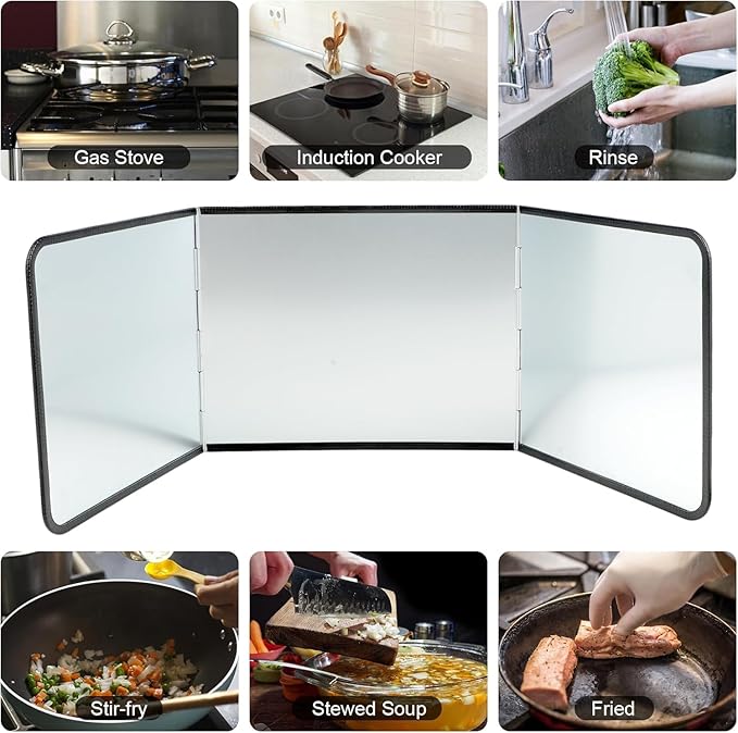 3 Sided Foldable Splatter Guard, Stainless Steel Grease Splatter Screen, Non-Stick Oil Splash Guard, Anti-Grease Cooking Shield, Heat-Resistant Stove Protector with Safe Edge, Easy to Clean (Medium) - Image 9
