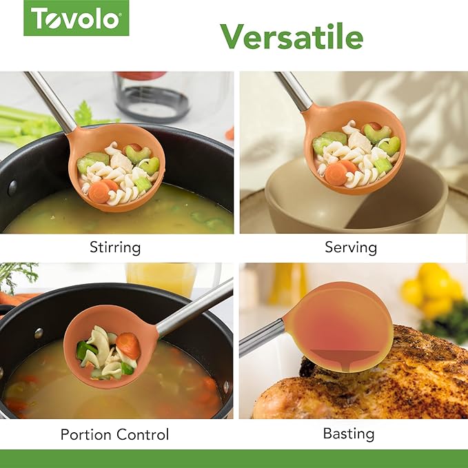 Tovolo Silicone Ladle With Stainless Steel Handle Deep Soup Ladle for Cooking Canning Serving Soup Punch Stew Sauce, Large Kitchen Utensil Spoon Dishwasher Safe BPA Free Silicone Apricot Orange - Image 4