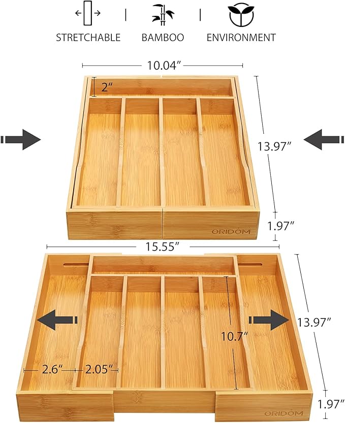 Expandable Bamboo Kitchen Drawer Organizer for Cutlery and Utensils, Adjustable Bamboo Wood Cutlery Tray in Drawer for Flatware and Silverware in Kitchen, (Natural) - Image 2