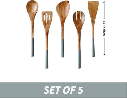 Folkulture Wooden Spoons for Cooking | 12" Premium Acacia Wooden Utensil Set of 5 - Smooth Finish, Soft Comfort Cooking Utensils Set for Kitchen, Gifts | Non Stick Wooden Cooking Utensils Set of 5