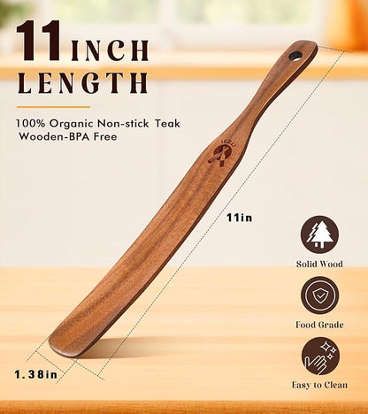 Skinny Spurtle for Sourdough Starter, Mixing, Reaching Bottom of Jar, Dough Whisk, Natural from High Moist Resistance Teak, Spurtles Kitchen Tools Wooden Kitchen Utensils for NonStick Cookware - Image 2